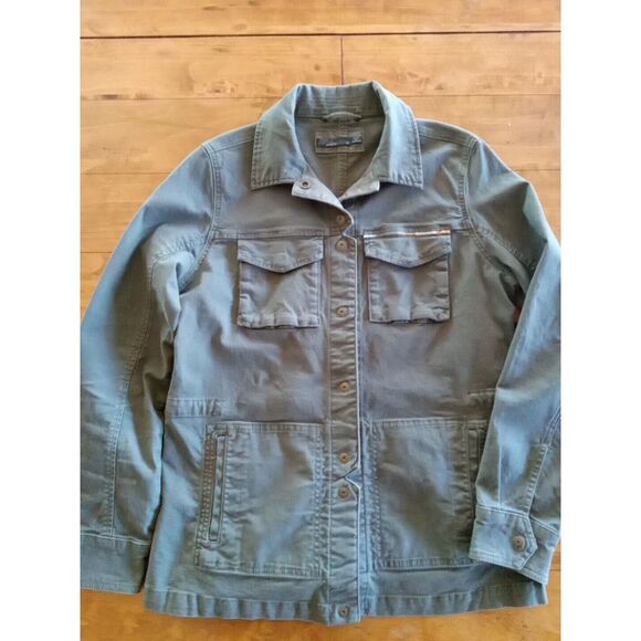 Prana Womens Button Front Cotton Blend Canvas Pennington Jacket Olive Medium - Picture 2 of 7